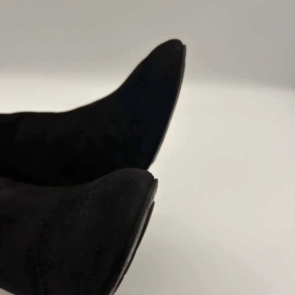 CHANEL Black Suede CC Calfskin Short Boots Made in Italy Size 38 Box Dustbags